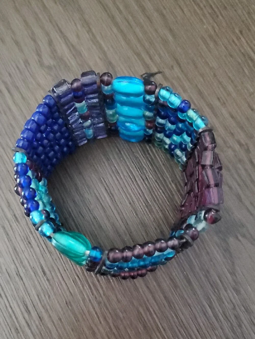 Gorgeous Vintage Turquoise & Purple Multistrand Beaded Bracelet Chunky Bold West